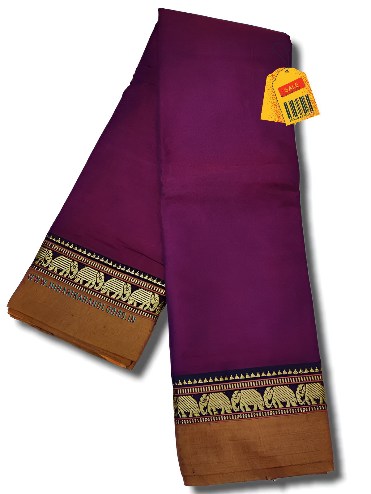 Voilet colour with double shaded elephant border narayanpet handloom with running blouse Piece