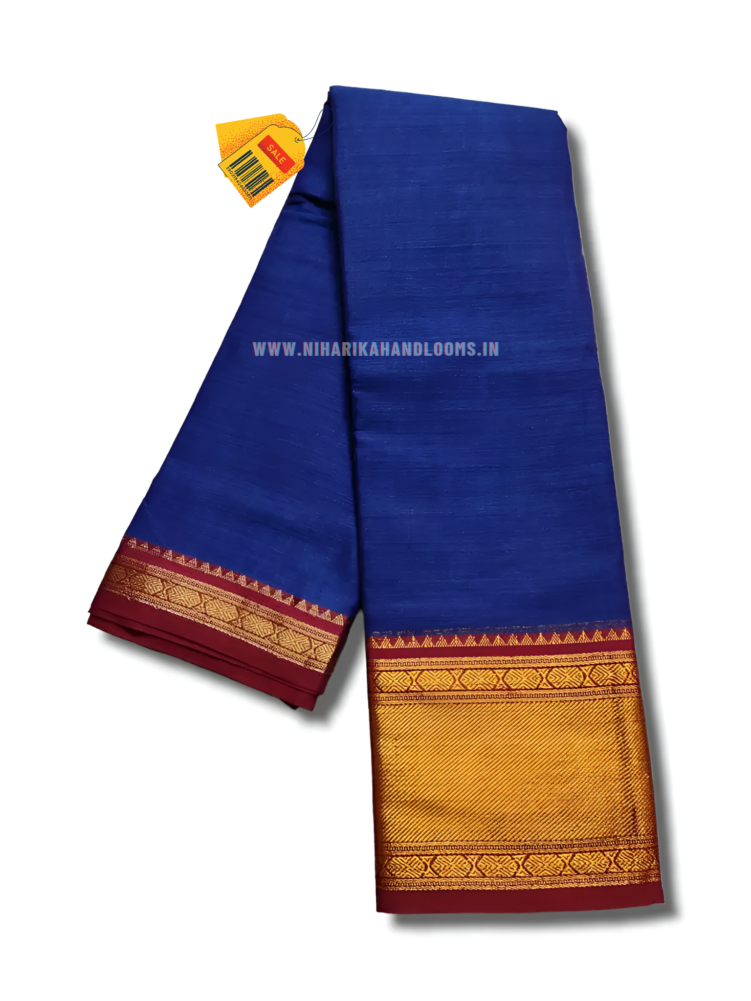 Blue handloom cotton saree golden zari border with running blouse piece Traditional Indian saree with golden border