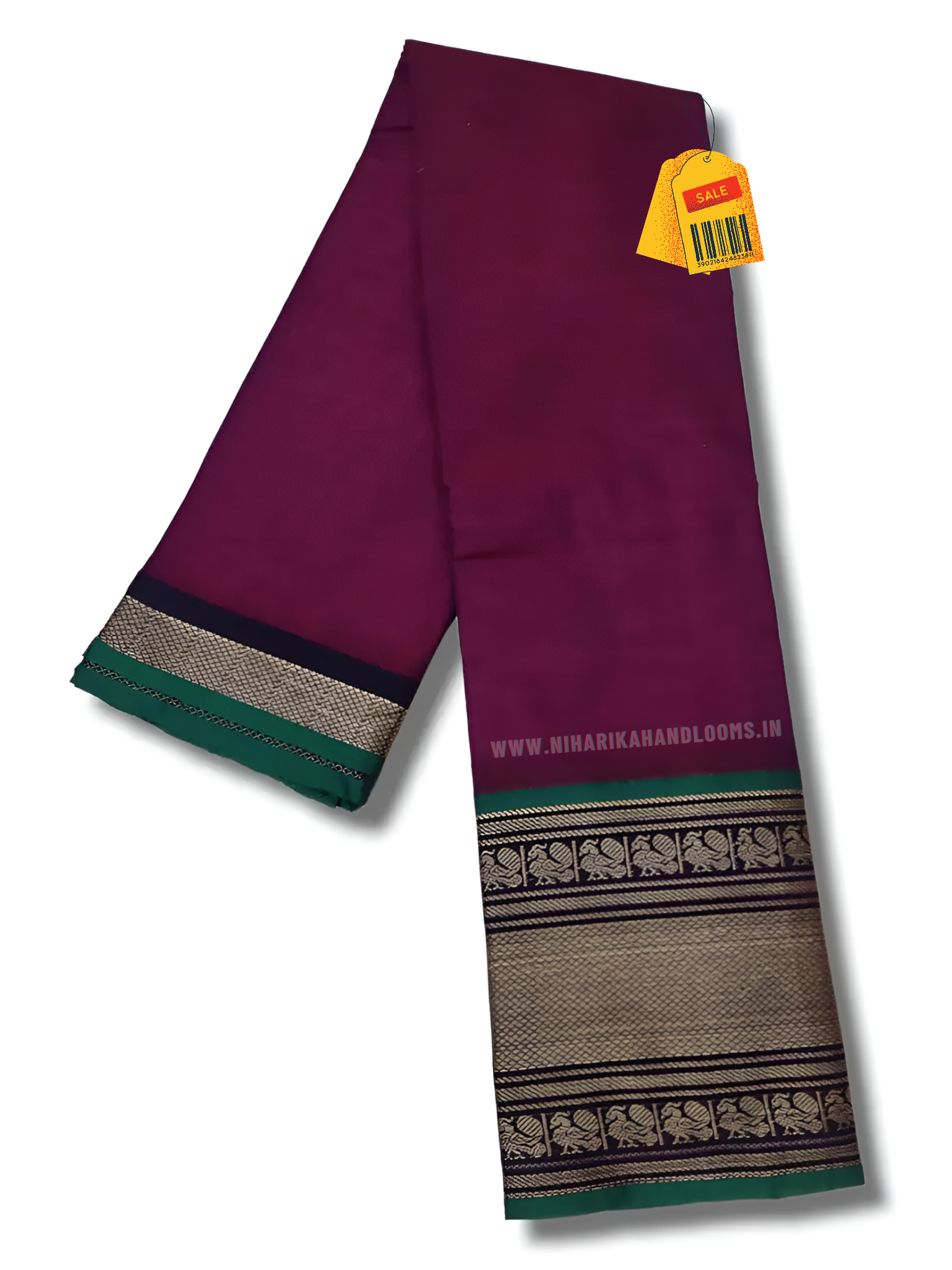 Maroon Peacock Border narayanpet pure soft cotton saree with running blouse piece Elegant striped silk saree with rich borders