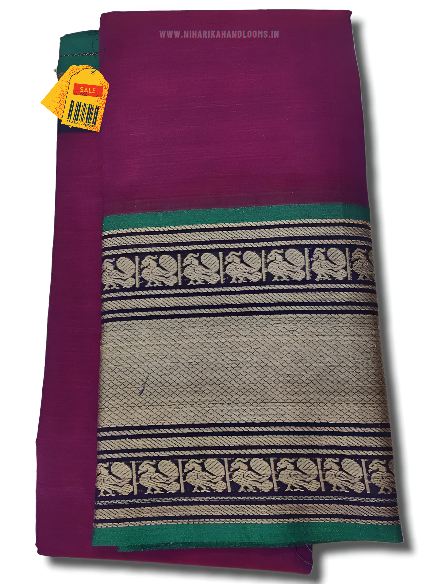 Maroon Peacock Border narayanpet pure soft cotton saree with running blouse piece Elegant striped silk saree with rich borders - Image 2