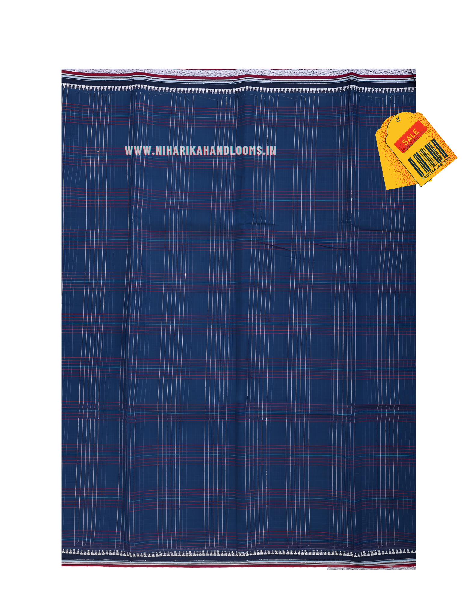 Prussian Blue With Checks Design narayanpet soft cotton saree with running blouse piece Traditional Indian saree in an elegant blue plaid design - Image 2